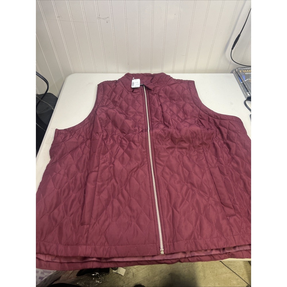 CJ Banks Vest Womens 3X Maroon Jacket Puffer Quilted Windbreaker Full Zip Casual